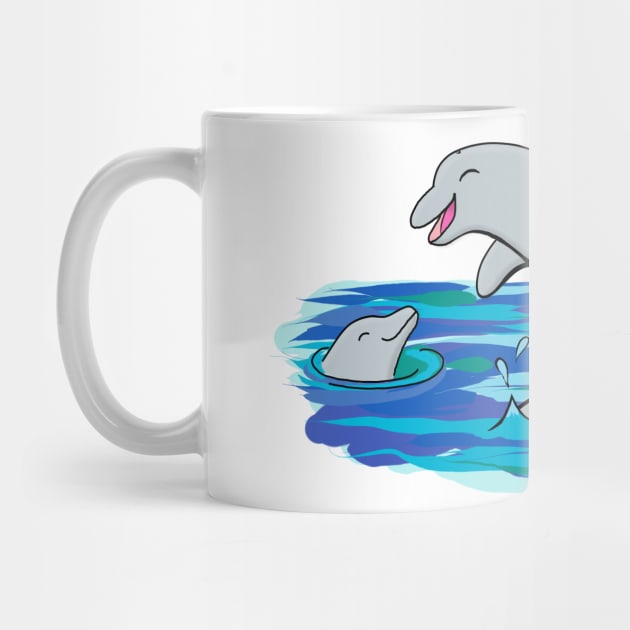 Cute happy dolphins playing cartoon by FrogFactory